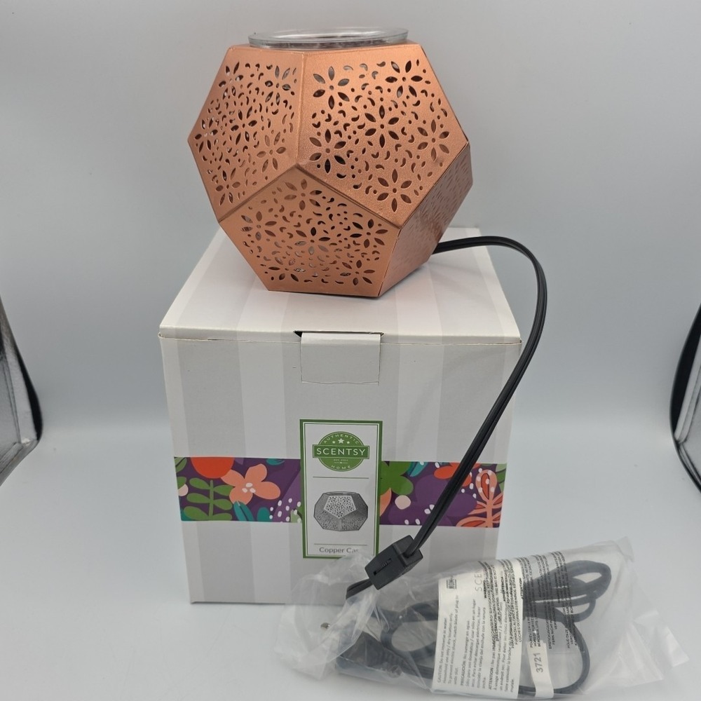 Scentsy Wax Warmer Copper Cast Metal w/ Cutouts Open Box